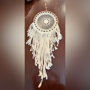 Crochet Macrame Cream Dreamcatcher with Fringe